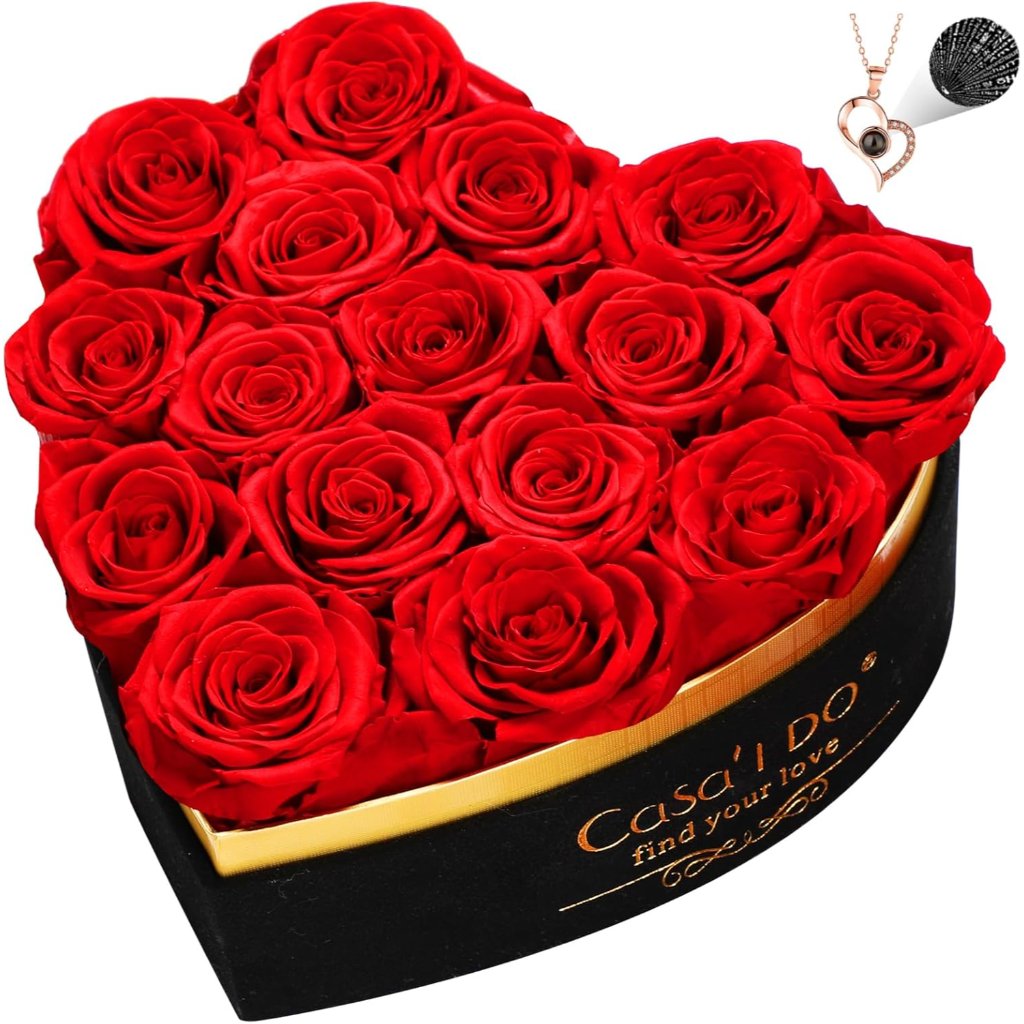 Preserved Roses Flowers For Delivery 16 Pcs, Forever Flores In Heart Box With Ne